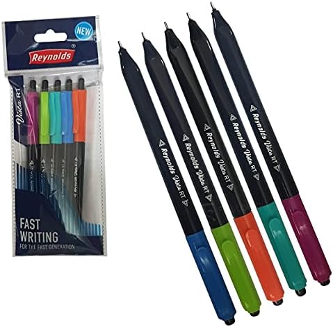 REYNOLDS Vista-RTX Ball Pens, BLACK, 0.7mm Fine Point, Pack of 5, Retractable Ballpoint Pens, School Office Home Everyday Use, PATEL Black Ball Pen