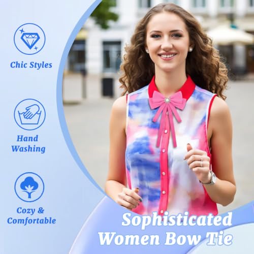 Image of LJBFNN Bow Ties for Women, Adjustable Pre Tied Bow Tie Solid Color Ribbon Bowtie for Girls Ladies Party Daily Cosplay School