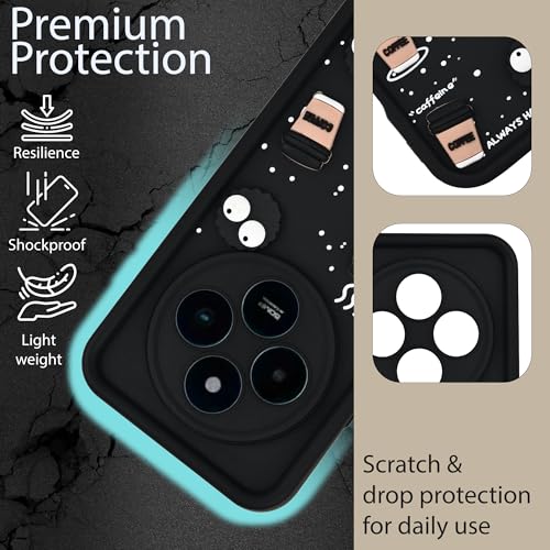 Image of DARKFIT Back Case Cover Compatible for Poco M7 5G / Redmi 14C | Cute Fun Cartoon 3D Ball | Coffee Silicone Case | Camera & Body Protection | Shock Proof | for Poco M7 5G / Redmi 14C | Color Black
