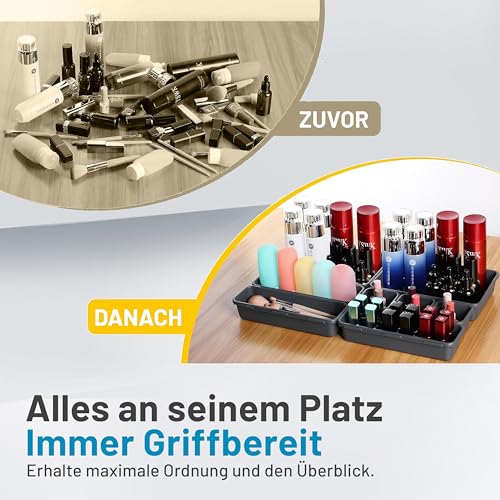 Optiwerk Schubladen Organizer, Dunkelgrau, Organizer Schublade, Drawerorganizer, Make Uporganizer Schublade Schrankorganizer Bad, Badezimmer Organizer Box, Schminktisch Organizer, Ordnungsboxen