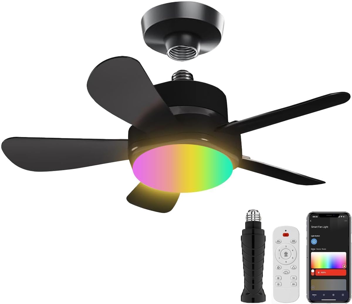 Ligency Smart Socket Fan Light with Remote, 16 inch, Black