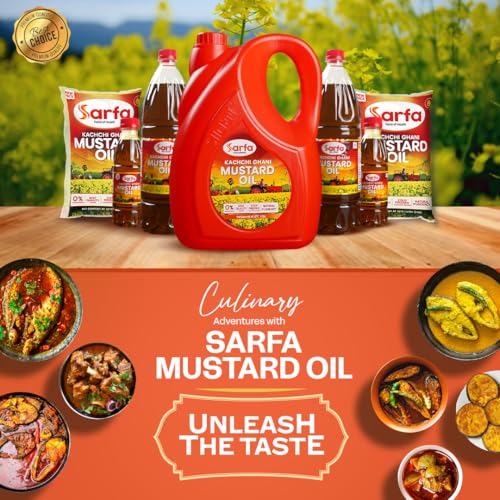 Image of Sarfa 1L Bottle Kachi Ghani Cold Pressed Mustard Oil | Pure, Chemical-Free, and Rich in Heart-Healthy MUFA & PUFA | Zero Cholesterol, with a Rich Aroma and Flavor | Ideal for Cooking and Pickles