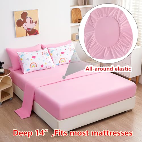 Image of Cartoon Bedding Set - Super Soft Microfiber Twin Size 5 Piece Pink Rainbow Butterfly Bed in a Bag, Comforter Set with Sheets, Pillowcase & Sham for Girls (5 Piece Twin Size)