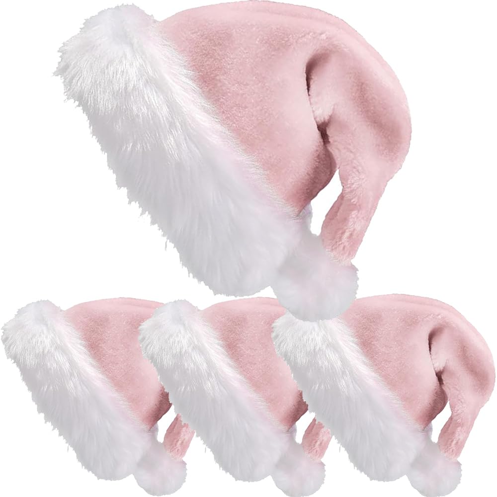 GDVONE Pack of 4 Christmas Hat, Santa Hat, Plush, Santa Hat, Red for All Adults, Christmas Accessories for Festive Parties in the New Year (Pink)