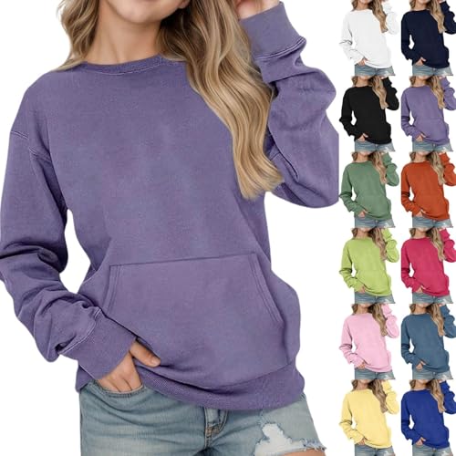 Sweatshirts for Girls Oversized Crewneck Casual Long Sleeve Pullover Cute Drop Shoulder Shirts Tops with Pocket