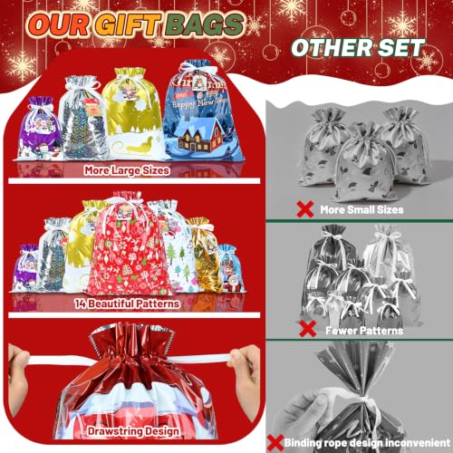 20 Pcs Christmas Drawstring Gift Bags, Assorted Sizes with More Large Bag. - Image 3