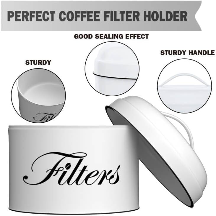 Miniatura 2 de Soporte para filtro de café, cesta blanca para almacenamiento de filtro de café con tapa, contenedor de filtro de café redondo para mostrador,