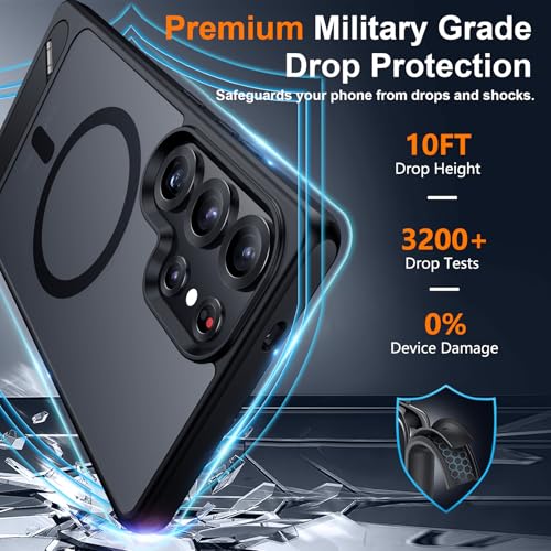 Image of SPIDERCASE Magnetic for Samsung Galaxy S25 Ultra Case,[Built-in Invisible Kickstand][Compatible with MagSafe][Military Grade Shockproof] Slim Translucent Matte Phone Case,Black