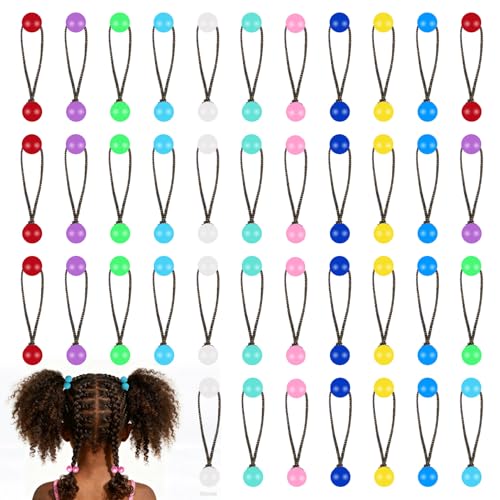 40 Pieces Hair Tie Balls 12mm Colorful Bubble Ponytail Holders with Double Beads for Girls - 80s 90s Retro Elastic Hair Accessories