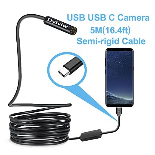 Dylviw 5 Meter Rigid Cable USB C Endoscope Type C Borescope Inspection Camera 2.0 Megapixels HD Snake Camera for New Android Samsung Galaxy S8, S8 Plus, Google Pixel, Nexus 6p, Huawei V9