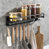 EigPluy Porta Utensili da Cucina,scaffale di stoccaggio Portautensili da Cucina con 8 Gancio,Adesivo/Perforazione 2 Modi di Installazione Portaoggetti per Utensili da Cucina a Parete(40cm)