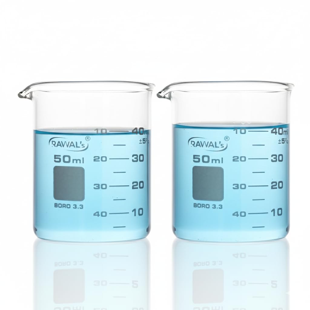 Borosilicate 3.3 Glass Beaker with graduation marks and spout, Pack of 2 (50 ML)-image-9
