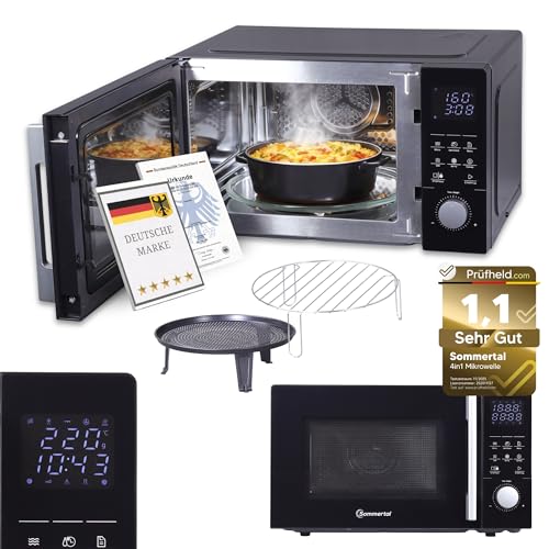 Sommertal 4in1 Mikrowelle 25L – Grill, Heißluft-Fritteuse, Konvektion, 2200W, 8 Programme, Touch-Display, 60 Min Timer, Schwarz, Kindersicherung, Express-Start – inkl. Rost & Crisp-Pfanne Sommertal 4in1 Mikrowelle 25L – Grill, Heißluft-Fritteuse, Konvektion, 2200W, 8 Programme, Touch-Display, 60 Min Timer, Schwarz, Kindersicherung, Express-Start – inkl. Rost & Crisp-Pfanne