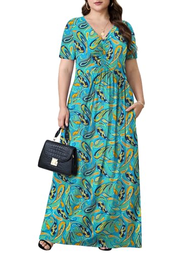 Image of PEVRL Plus Size Maxi Dresses for Women Summer Casual Short Sleeve Long Dress with Pockets 1X-5X