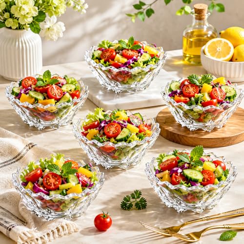 Image of WRINGO Glass Bowl for Kitchen Prep, Dessert, Dips, and Candy Dishes, Cake, Snack Bowl Set of 6 Or Nut Bowl, and Microwave Safe Clear Glass Bowls for Mixing, Storing Size 4.5 Inch