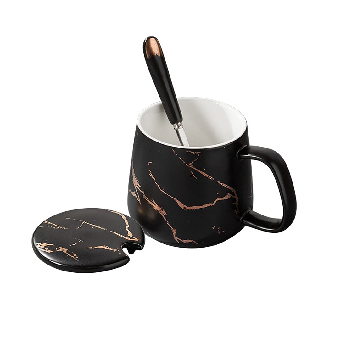 Coffee Mug Ceramic Tea Cup with Handle, 12 oz Porcelain Coffee Cup with Lid and Spoon Set, Perfect for Coffee, Tea, Milk and Hot Drinks, Holiday Gifts Home Office use