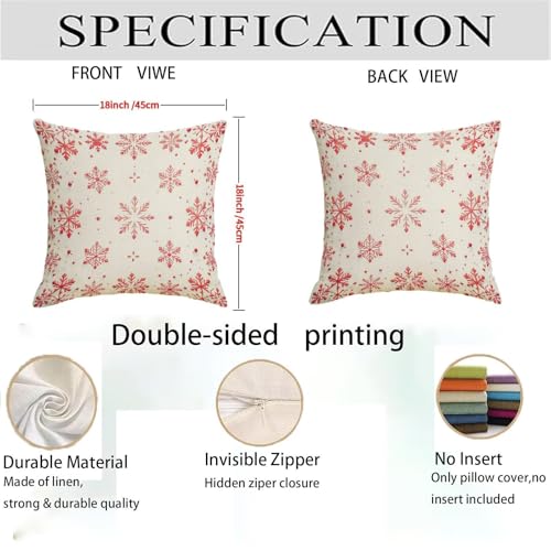 Housse coussin 60x60cm Noël anti tache en lin rouge double face
