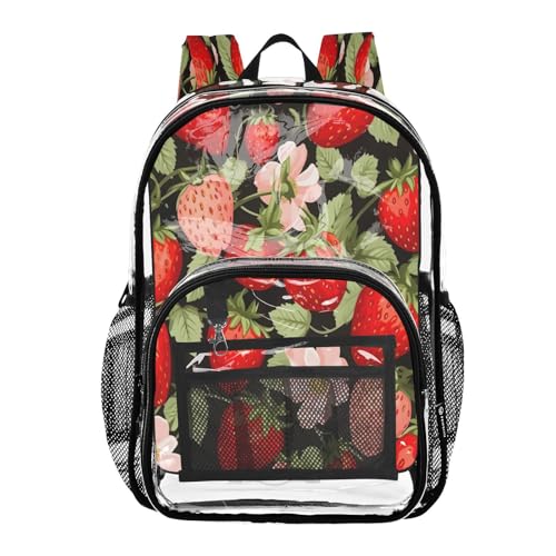 Strawberry Pattern Clear Backpack - Stadium Approved Large 15.7-inch Waterproof Transparent Bag for Sports, Concerts, Work, Travel#281