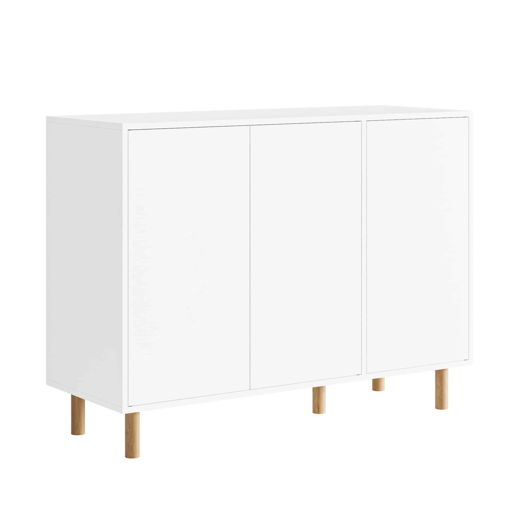 FirFurd Credenza Cucina con 3 Ante, Mobile Cucina in Legno,Mobiletto Multiuso per Buffet,Armadietto con Ripiano Regolabile,per Soggiorno,Cucina,Sala da Pranzo 107x40x80cm(Bianco)
