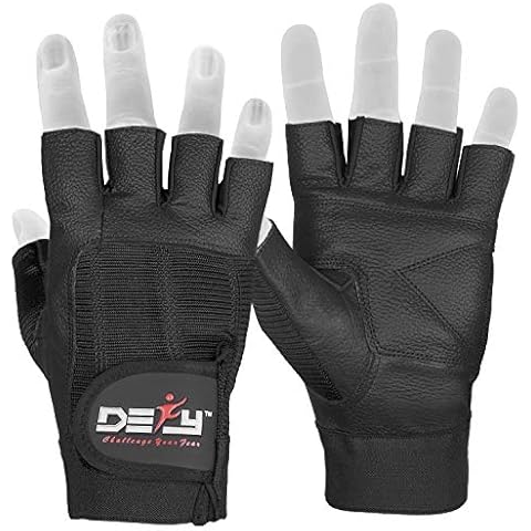 DEFY Challenge Your Fear Leather Weight Lifting Gloves Spandex Heavy Duty Gloves Padded Gym Body Building Fitness Workout (XL) Cover
