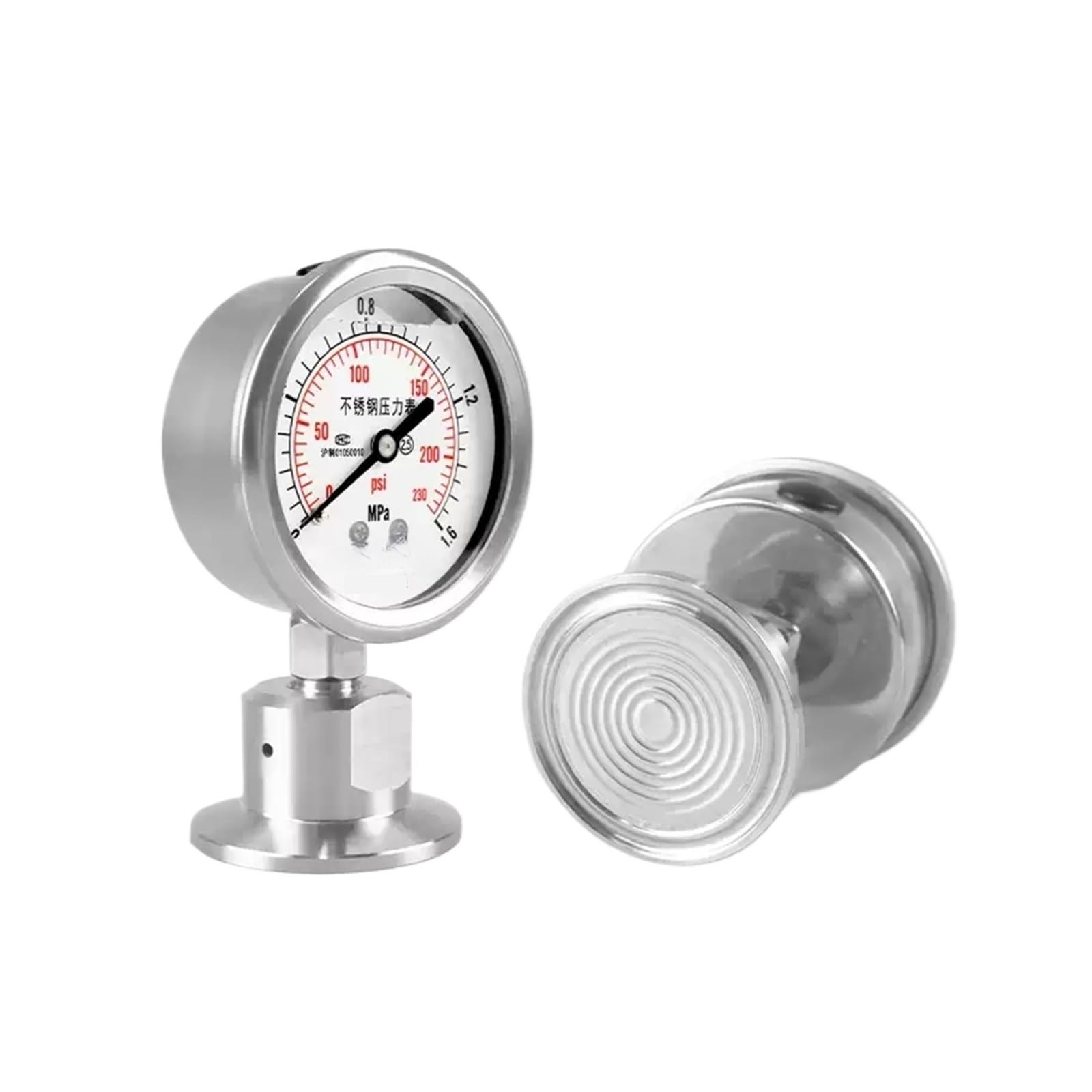 Ciśnieniomierz, Manometr ze stali nierdzewnej Mpa/Bar/psi z manometrem Tri Clamp SS316 1,5"(64mm OD Ferrule,-0.1-0.9Mpa)