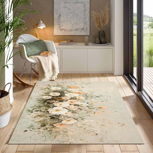 Tapis Doux Fleurs 140x200cm Lavable - Solution Sol Antidérapant Facile