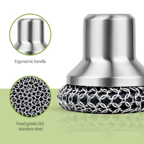 Image of Cast Iron Scrubber and Scraper, 316 Chain Mail Scrubber for Cleaning Dishes, Stock Pots, Black, 1 Count ((Large Chain Mail))