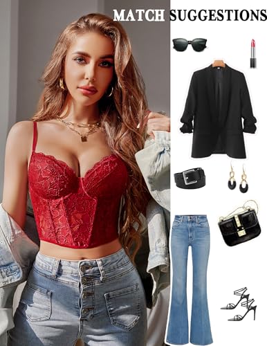 Image of Avidlove Lace Bralette for Women V Neck Bustier Corset Tops with Underwired Racerback Adjustable Strap Crop Top