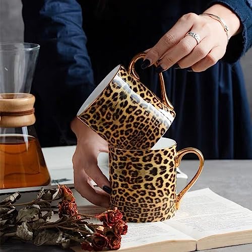 YBK Tech Kaffeetasse aus Knochenporzellan, Teetasse, Kaffeetasse für Zuhause, Küche, Büro (Leopardenmuster)