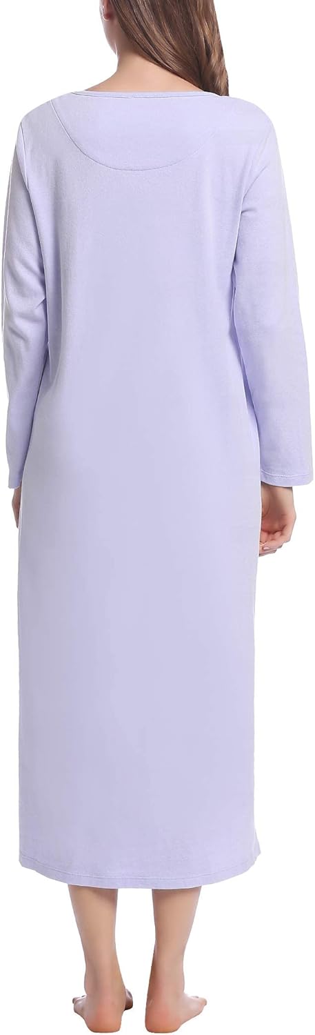 Joyaria Women's Warm Thick Long Nightgown - 100% Cotton Double Brushed Sleepwear,Long Sleeve Henley Sleep Dress - Image 6