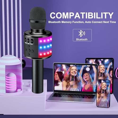 Image of Ankuka Wireless Karaoke Microphone with Speaker - Bluetooth Mic for Singing with LED Lights | Kids & Adults Portable Karaoke Mike with Echo Effect & 1800 mAh Battery for Birthday Home Party D168