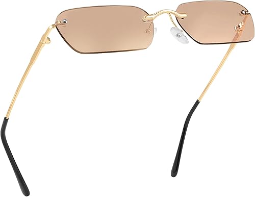 FEISEDY Gafas de sol retro pequeñas sin borde estrecho lentes transparentes gafas de sol rectangulares vintage para mujeres y hombres B2643 disponible en Yaxa Guatemala