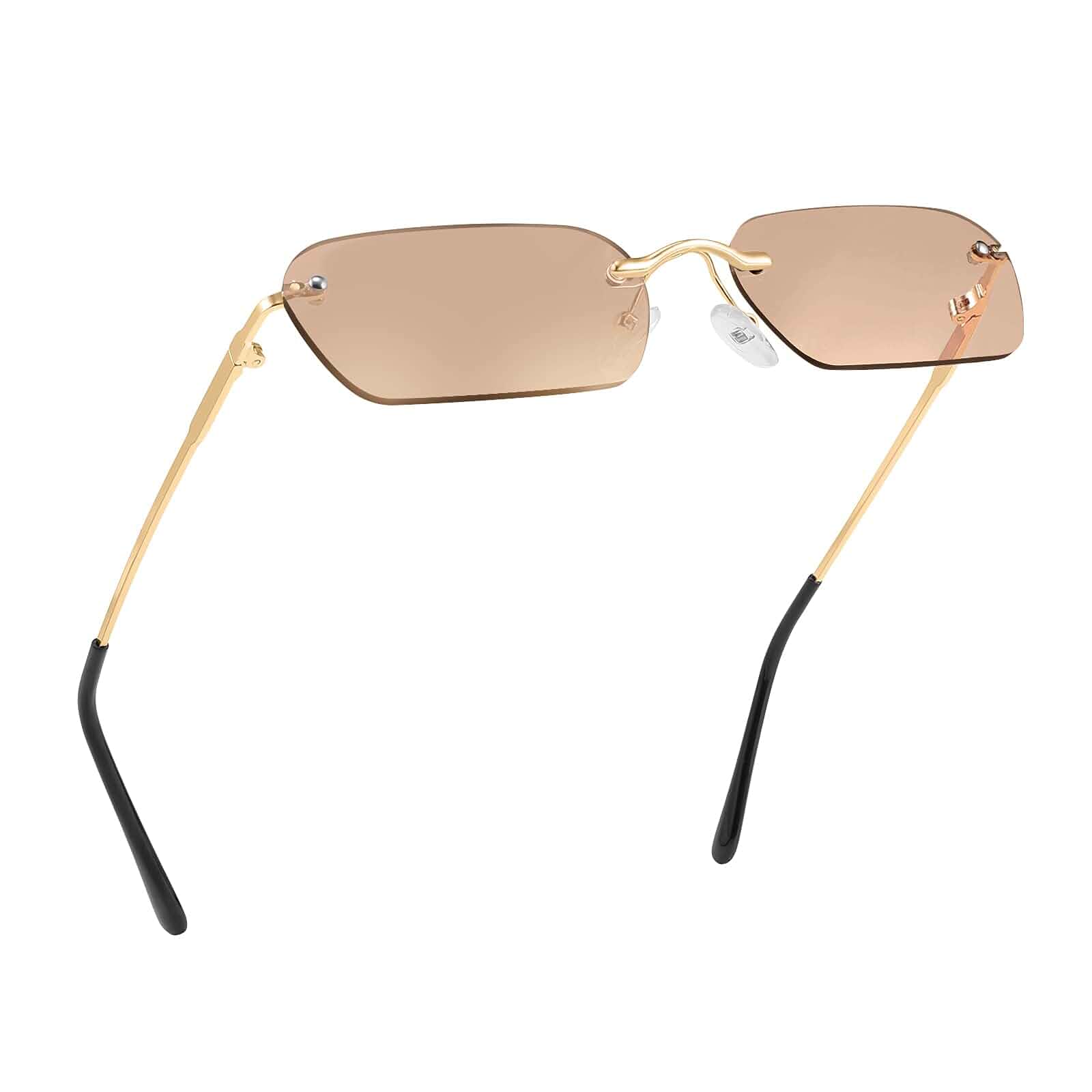 FEISEDY Rimless Sunglasses Y2K Retro Small Narrow Rectangle Shades B2643 Y2K Vintage Light Tinted Sunglasses for Women Men UV400 Cute Frameless Bright Dopamine Style