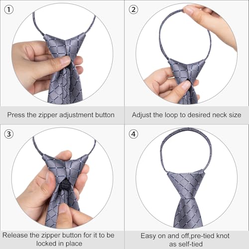 Image of DiBanGu Mens Zipper Ties Silk Adjustable Necktie Pocket Square | Paisley /Striped Pattern,Pre-tied Gift Tie Sets,Jacquard Woven,Pocket Square Cufflinks,Great for Formal & Business Wedding