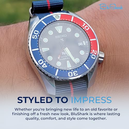 Image of BluShark - Original Collection Military-Style Waterproof Watch Strap, Fits All Timepiece Brands, Durable Nylon Wristwatch Accessories with Stainless Steel Buckle - 18mm, 20mm, 22mm & 24mm Watch Bands