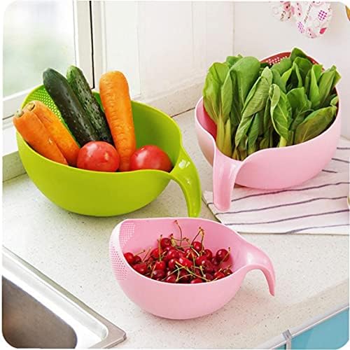 Rice Wash Sieve Plastic Pink Rice Washer Strainer Multipurpose Drain Basket for Vegetable Fruit Kitchen Accessory