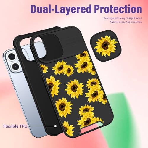 Image of Funermei (2in1 for iPhone 13 Pro Case for Women Sunflower Cute Girls Phone Cover Floral Flowers Girly Pretty Aesthetic Sun Flower Design with Camera Cover Funda for Apple for iPhone 13 Pro Case