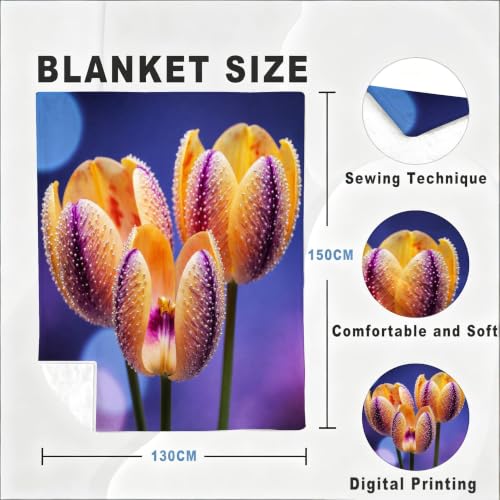 Couverture Polaire Tulipes 3D 240x260 cm pour lit et canapé