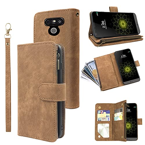 Dibosom Compatible with LG G5 Wallet Case and Premium Vintage Leather Flip Credit Card Holder Stand Cell Accessories Folio Purse Lanyard Wrist Strap Phone Cover for LGG5 SE LG5 G 5 5G Women Men Brown