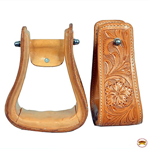 Hilason Horse Western Saddle Stirrup Leather Floral Stirrups Pair #TOP27