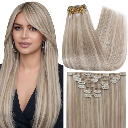 Full Shine Blonde Clip in Human Hair Extensions Highlights Remy