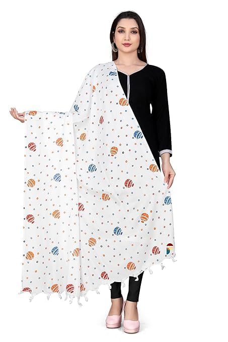 Women Cotton Hand Printed Beautiful Design Dupatta | Ethnic Colorful Floral Print Chunni(LENGTH 2.10M) (WHITE 1)-image-37