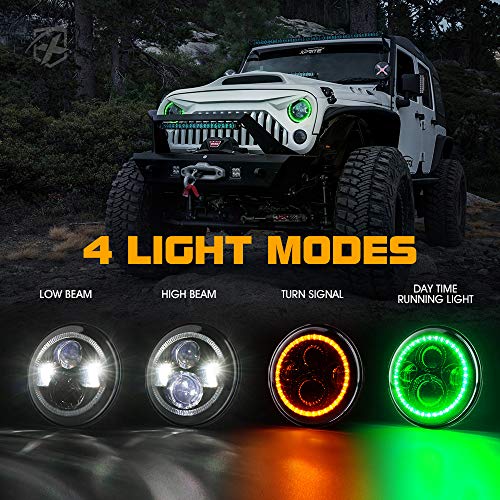 Image of 90W LED Headlights w /Green Halo Angel Eyes for 1997-2018 Wrangler JK TJ LJ