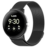 Armband für Google Pixel Watch 4 41mm Edelstahl Metall Einstellbar Ersatzarmband Weich Atmungsaktiv Magnetversch Mesh Gewebte Uhrenarmbänder für Pixel Watch 4 41mm Smartwatch (Schwarz)
