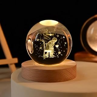 Senon Kristal Cam Küre LED Işıklı Usb Kablolu Ahşap Stantlı Gece Lambası Dekoratif Hediyelik (Küçük Prens)
