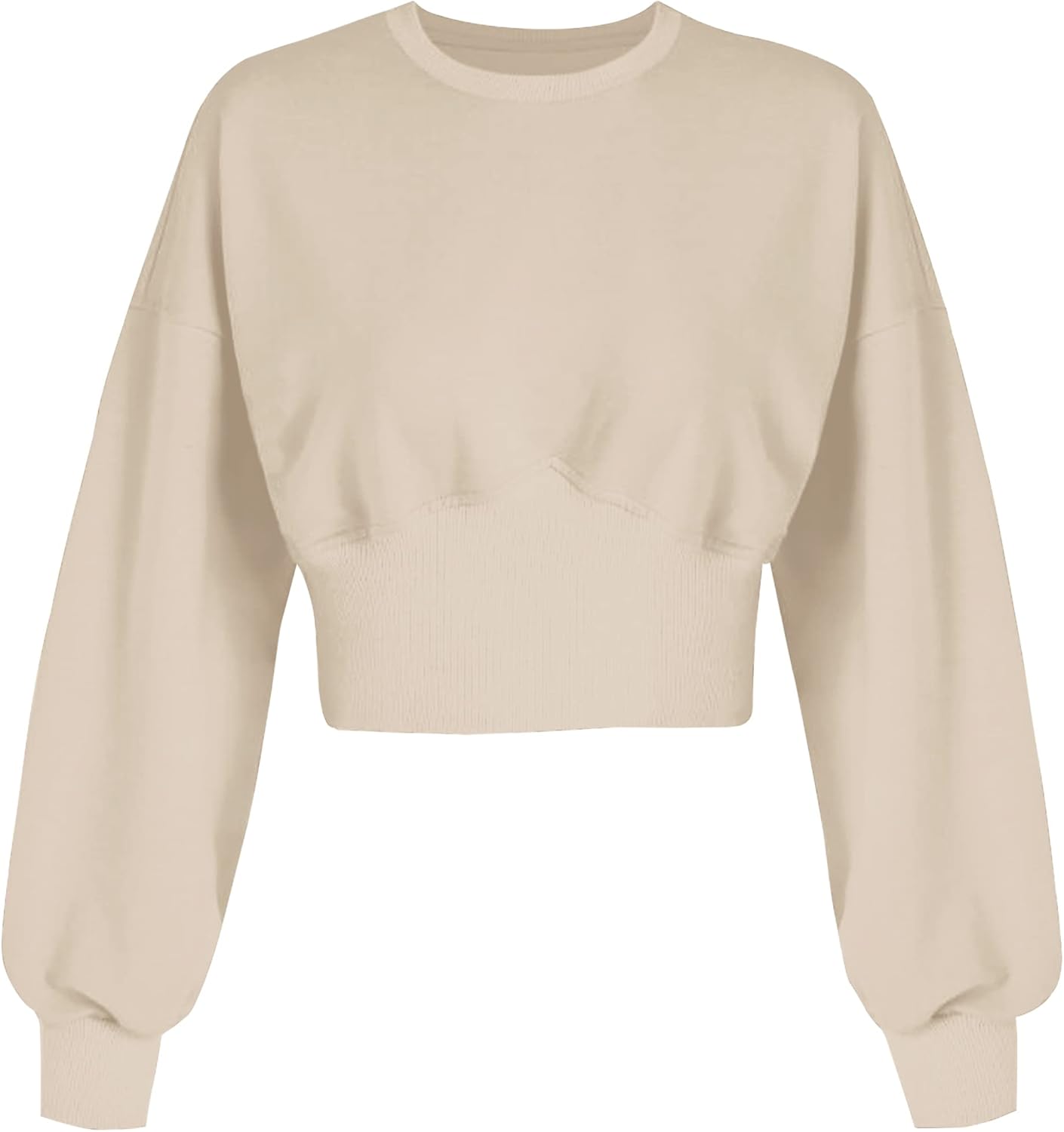 MISSACTIVER Women Casual Crewneck Crop Sweatshirt Solid Long Sleeve Drop Shoulder Pullovers Ribbed Corset Hem Crop Jumper Top