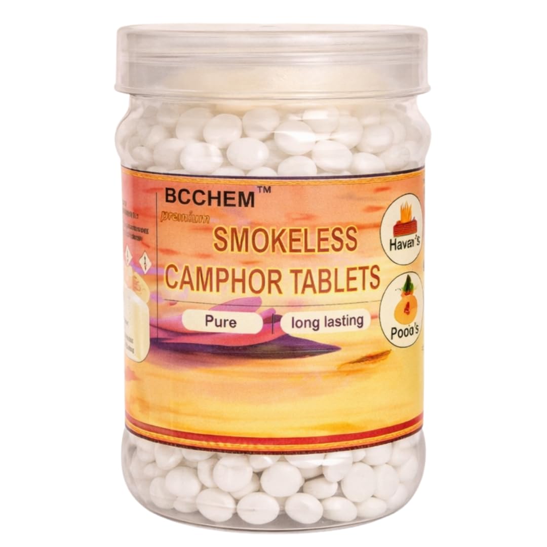 BCCHEM Smokeless Camphor tablets-200 Grams| No Black Smoke,Pure smokeles Camphor| Long Lasting Kapoor|Ideal for poojas, Meditation and havans|