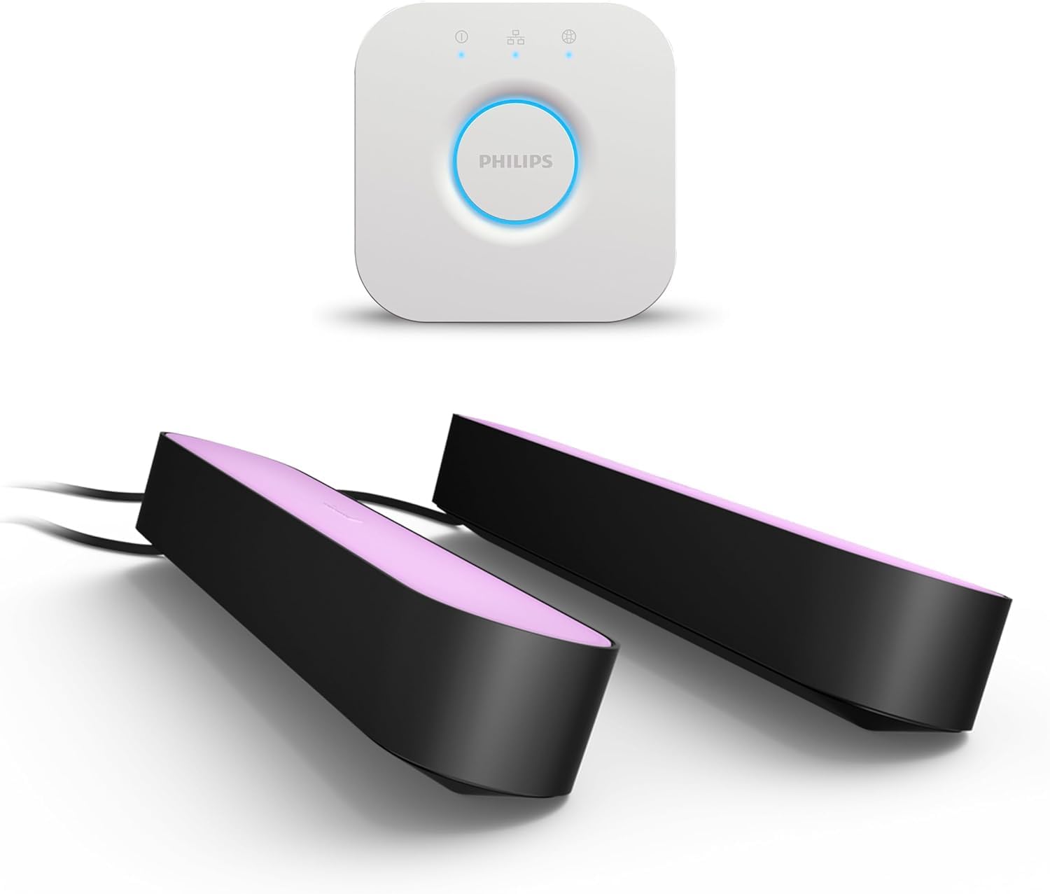 Philips Hue - Kit Inicio Barras de Luz Hue Play, Luz Blanca y de Colores, con Hue Bridge, Funciona con Alexa, Google Assistant y Apple HomeKit, Negro - Pack de 2