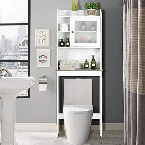 Multigot Over Toilet Shelf, Bathroom Storage Organizer Unit with Adjustable Shelf, Free Standing Tall Washing Machine Rack(Tempered Glass Door)