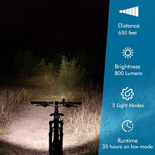 Te-Rich Bike Lights USB Rechargeable, LED Cycling Light Front and Back, 800 Lumen Headlight Flashlight and Rear Taillight Set, Easy to Use, Road/Moutain Bicycle Accessories for Kids, Men and Women - Thumbnail 6